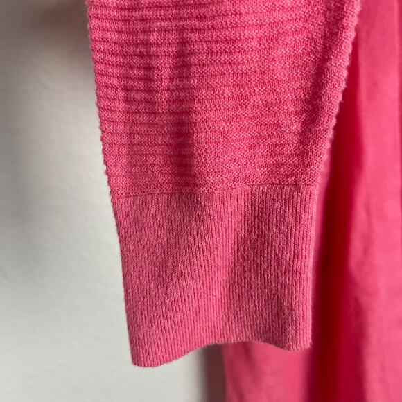 Loft Women's Size Small Linen Blend Long Open Pink Cardigan Ribbed Lightweight - Picture 4 of 10